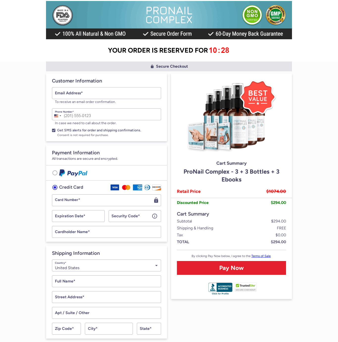 ProNail Complex checkout page